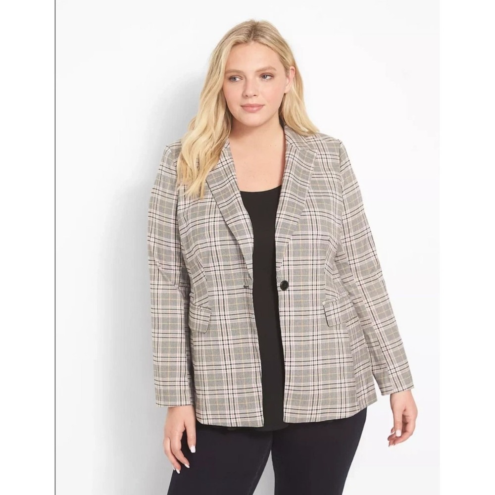 Lane Bryant Plaid Perfect Drape Blazer Women's Size 18 Jacket 1 Button Pockets
